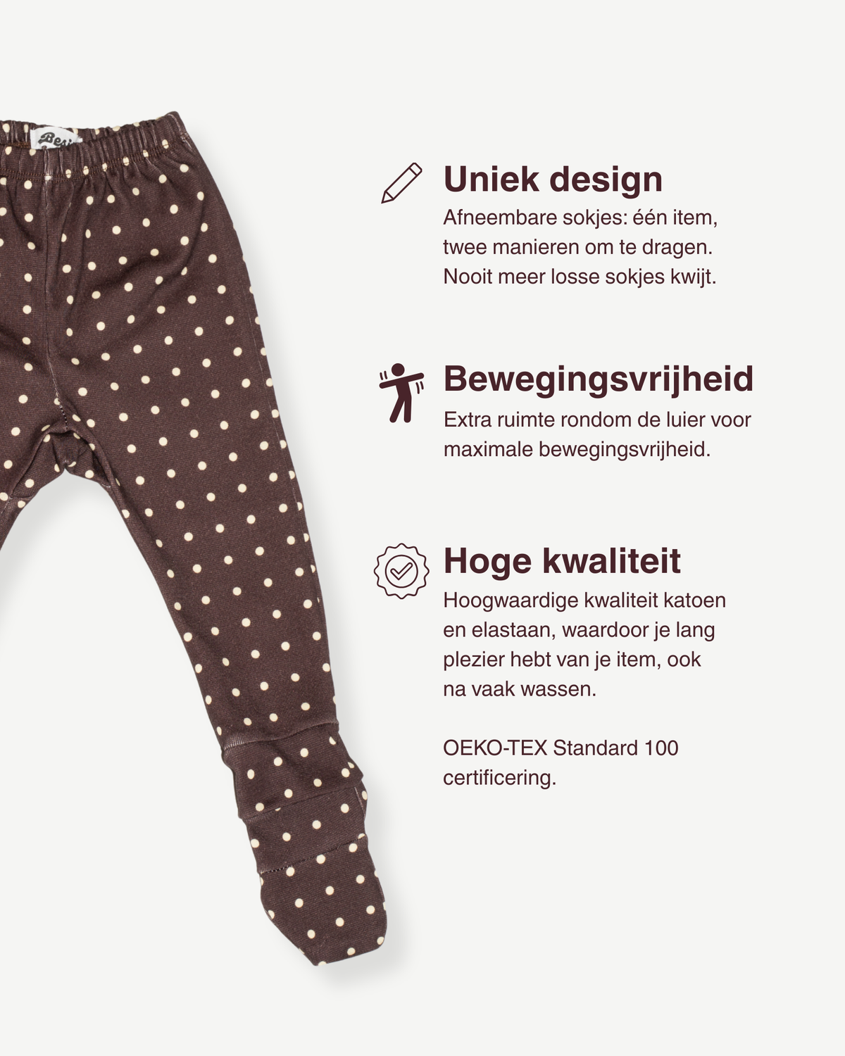 de USP's van de modular legging van besito baby in polka dot 