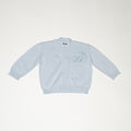 de voorkant van de perfect cardigan van merino wol van besito baby in de kleur baby blue skies