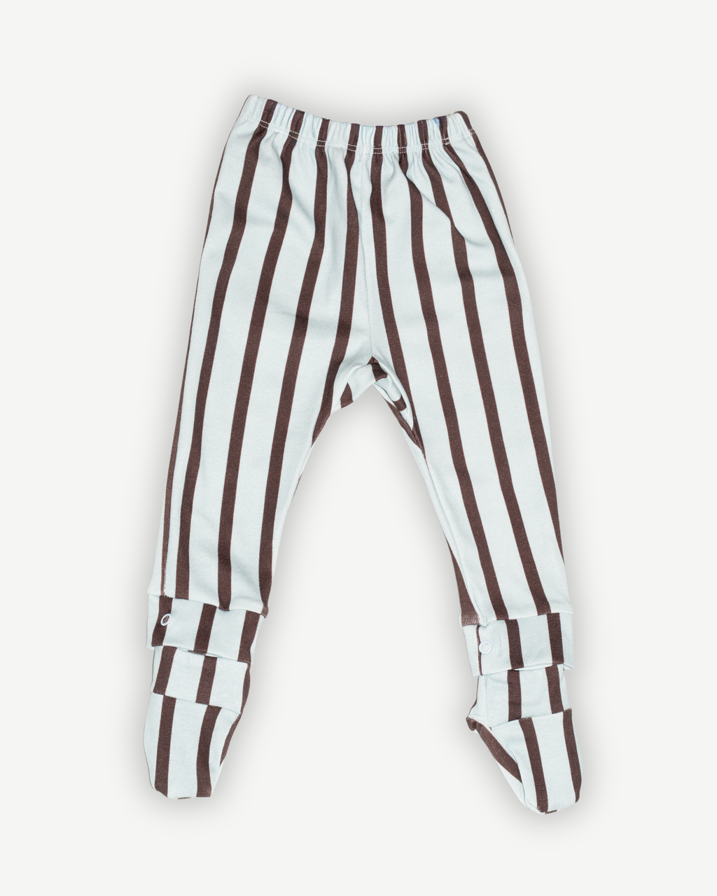 de voorkant van de besito baby legging met afneembare sokjes in de kleur baby blue stripe