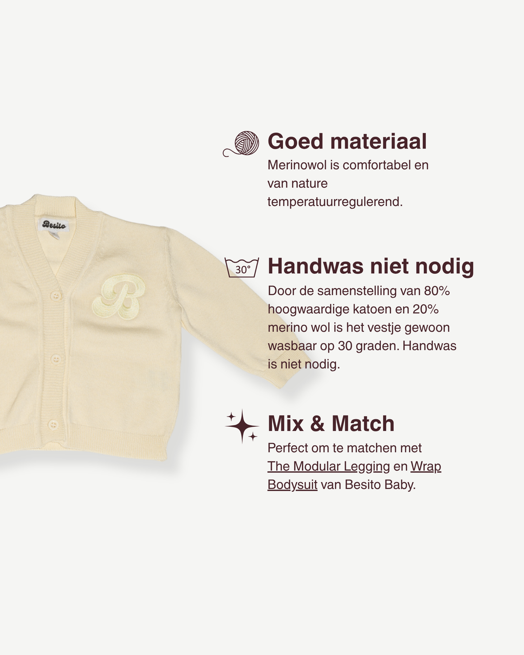 USP's van het merino wollen vestje van Besito Baby in Butter Yellow