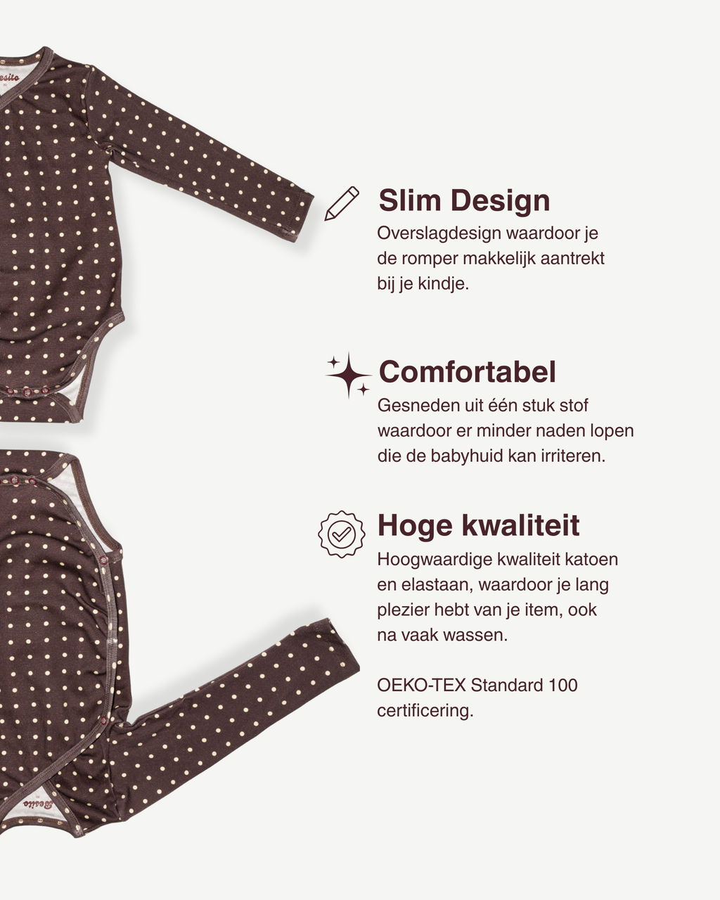 usp van de wrap bodysuit in polka dot van besito baby 