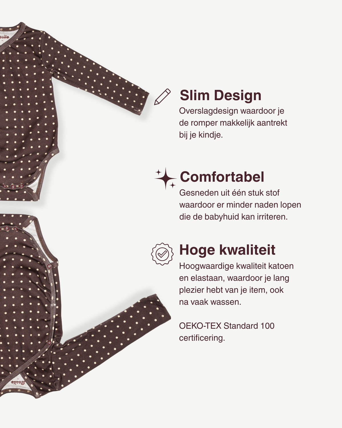 usp van de wrap bodysuit in polka dot van besito baby 